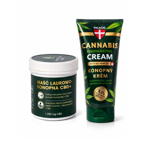 Zestaw konopny: Maść LauroCann Forte CBD + Krem do rąk Palacio Cannabis
