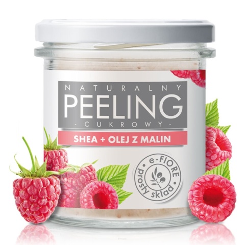 Naturalny peeling cukrowy malinowy z masłem shea i pestkami malin 300 g